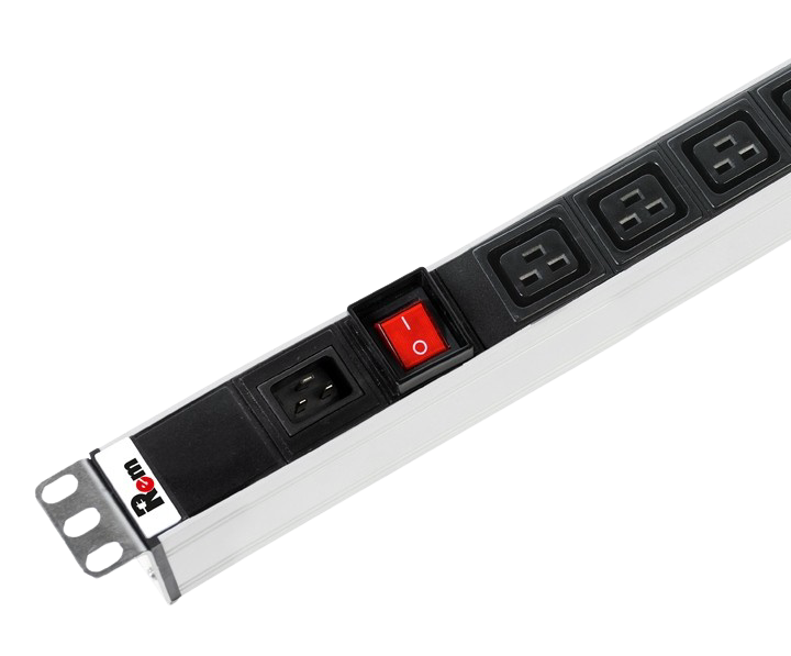 Блок розеток Rem-16 с выкл., 6 IEC 60320 C19, вход IEC 60320 C20, 16A, алюм., 19" от ЦМО