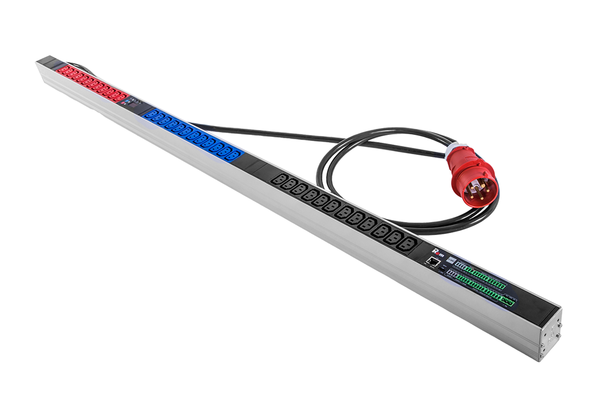 Верт блок розеток Rem-2MC, монит, измер, 3×16A, 36C13, 1420мм, шнур 3м IEC309