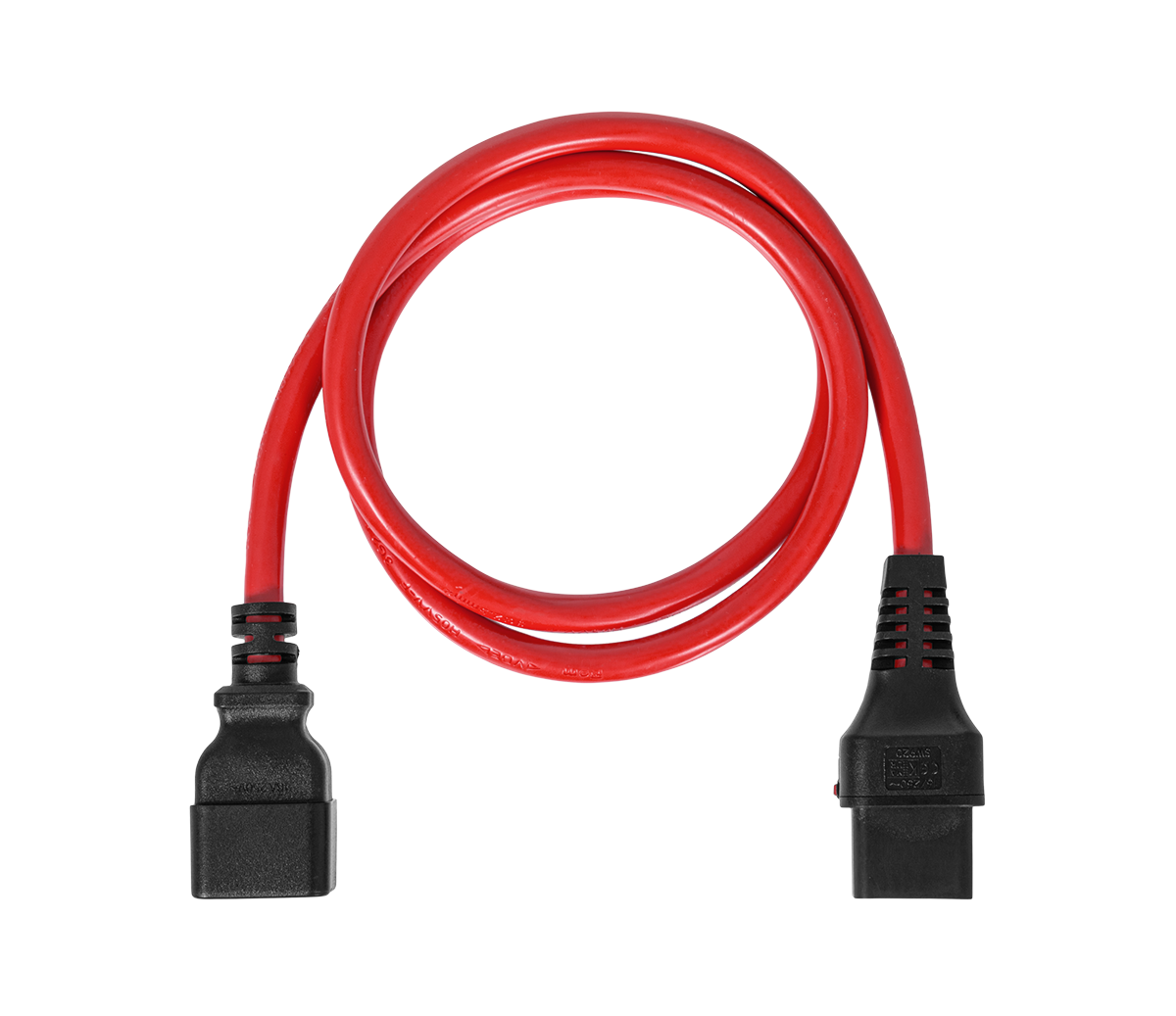 Шнур питания термостойкий с фиксатором IEC60320 C19 / IEC60320 C20, 16А, 250В (3×2,5), 1м, красный