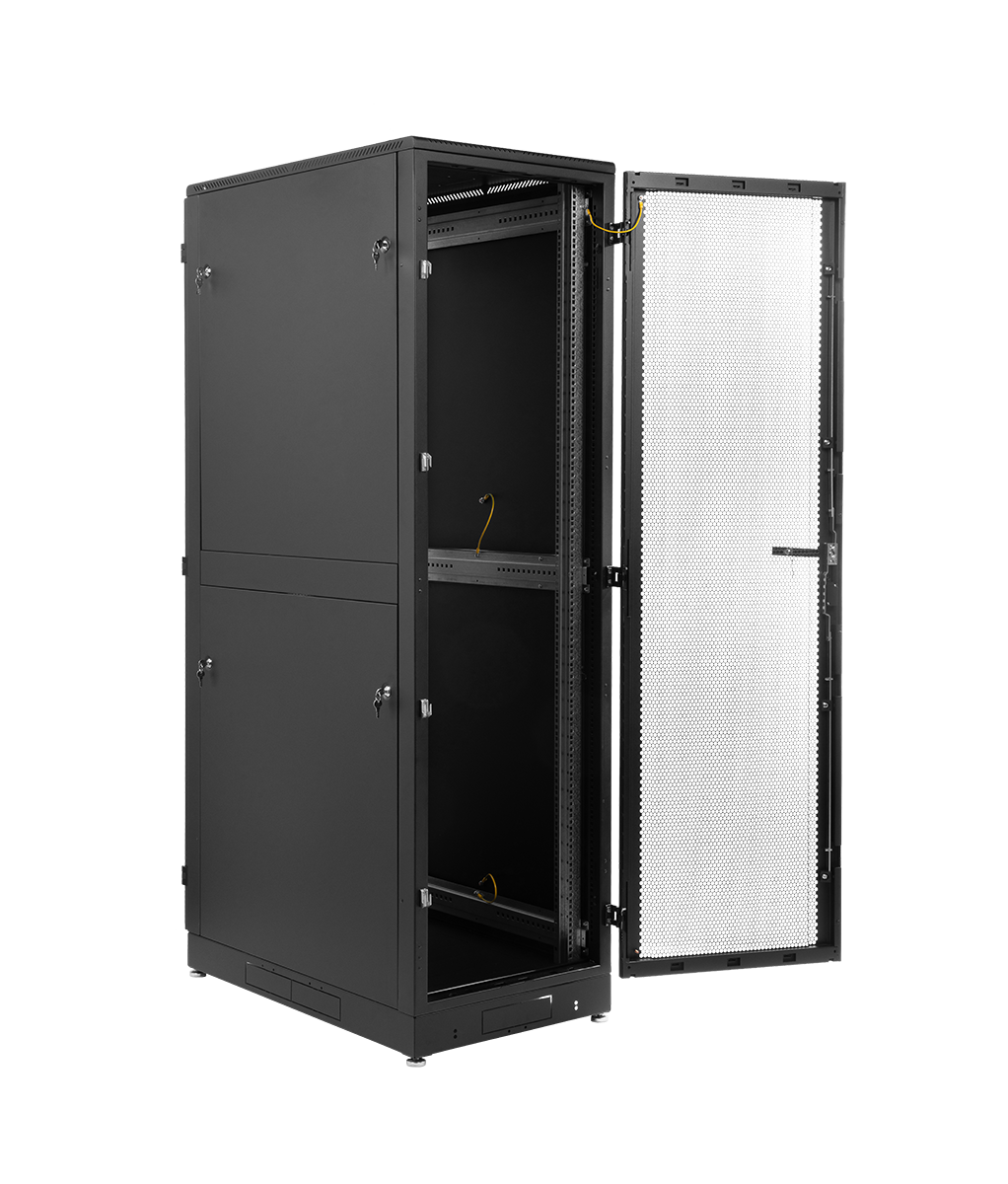 Шкаф серверный напольный 42U (800 × 1200) двойные перфорированные двери 2 шт., цвет черный