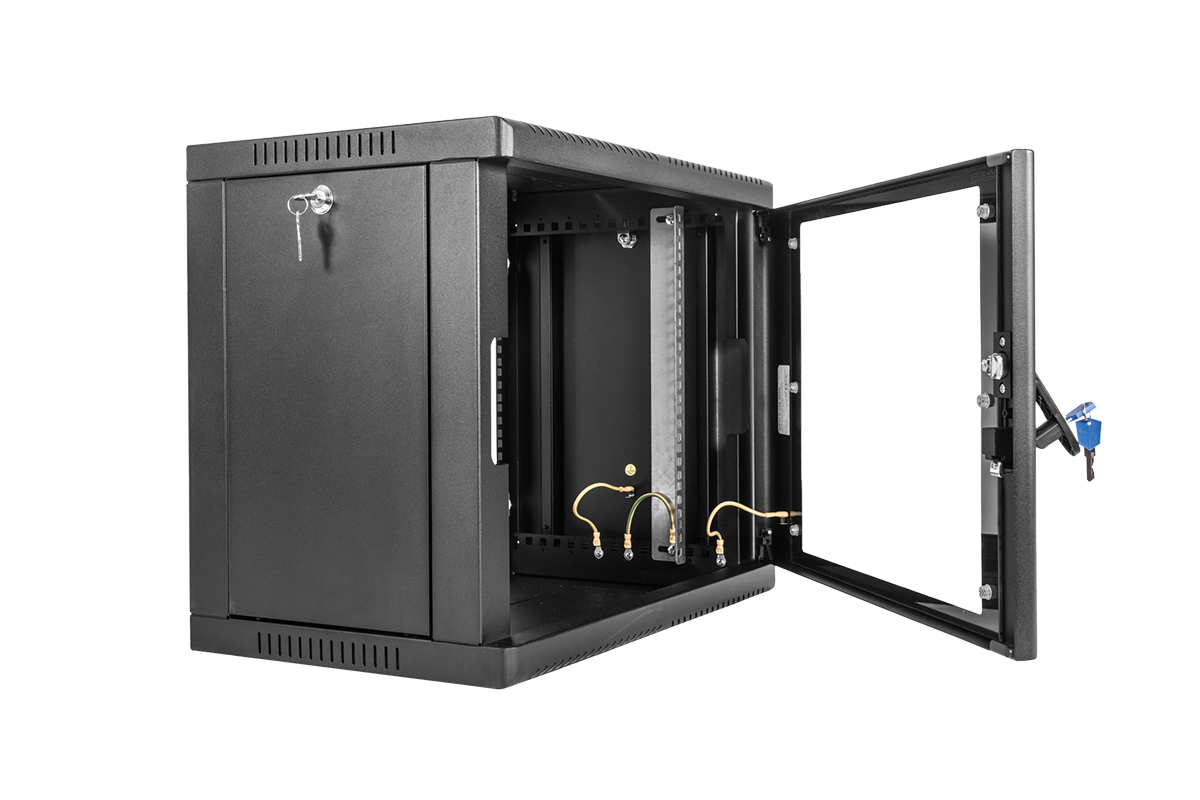 Шкаф телекоммуникационный настенный сварной 9U (600 × 530) съёмные стенки, дверь стекло, чёрный