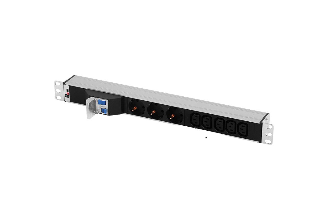 Блок розеток Rem-32 с авт., 3 Sсhuko, 5 IEC 60320 C13, 32А, алюм., 19", колодка от ЦМО