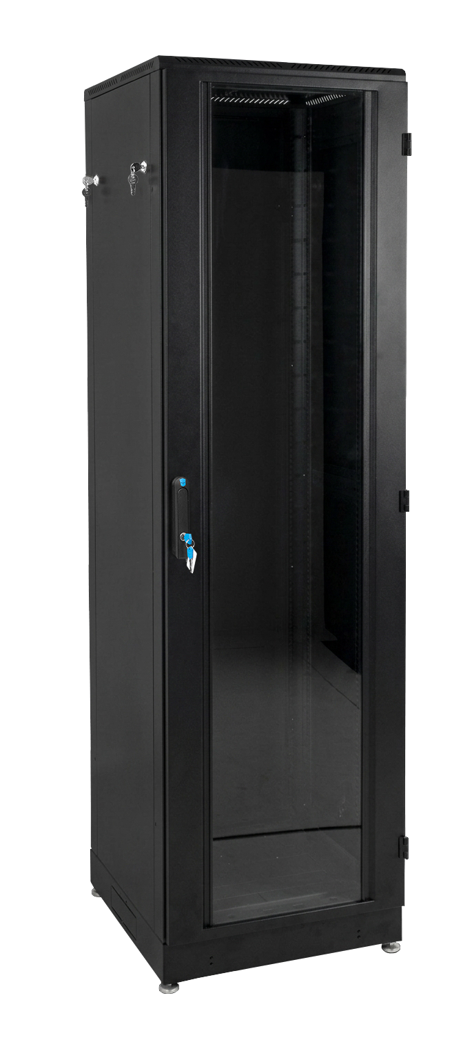 Шкаф телекоммуникационный напольный 48U (600 × 800) дверь стекло, чёрный