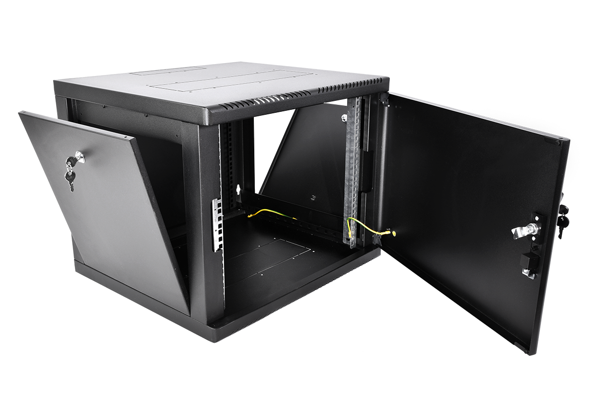 Шкаф телекоммуникационный настенный разборный 9U (600×660) съемные стенки, дверь металл, цвет черный