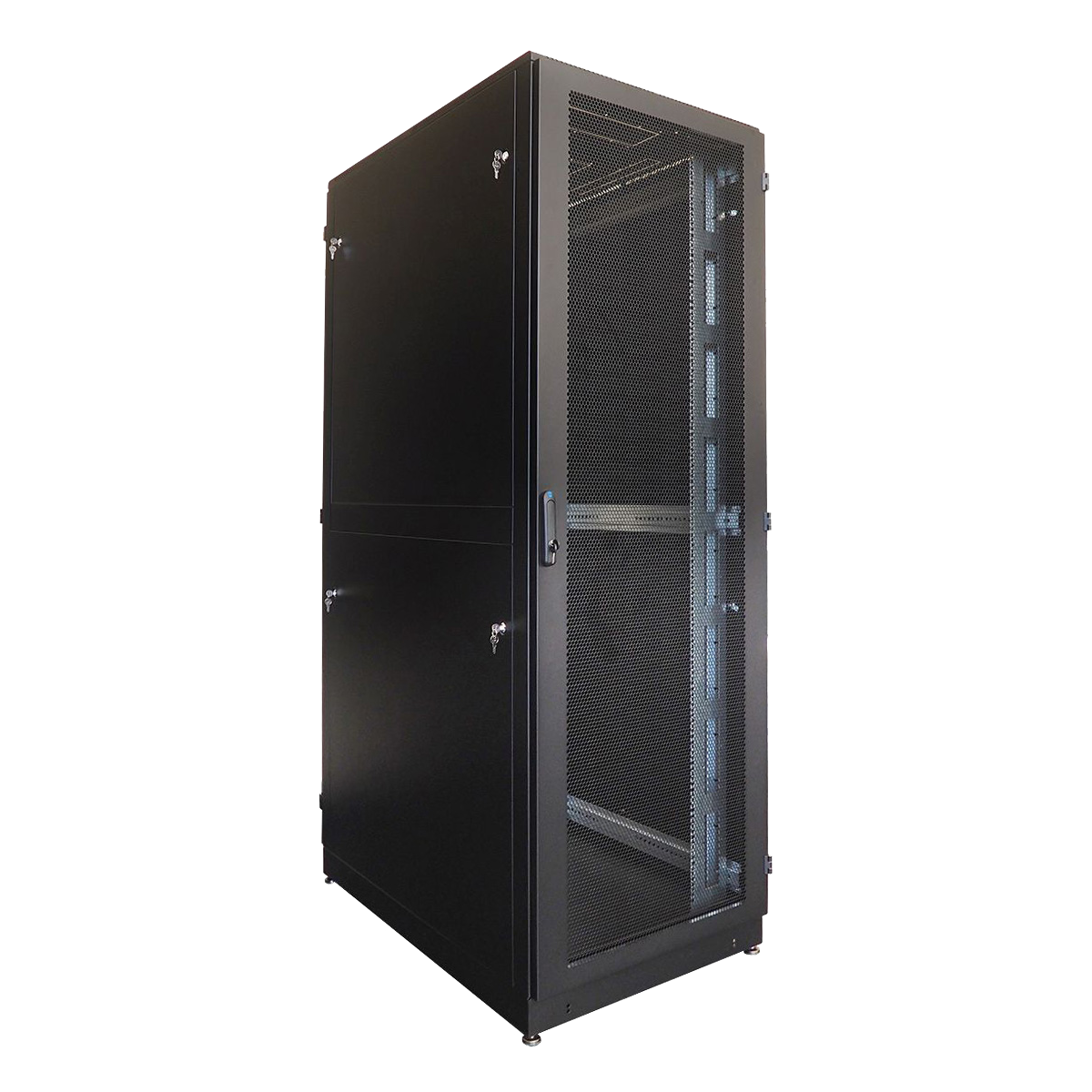 Шкаф серверный напольный 48U (800 × 1000) дверь перфорированная, задние двойные перф., цвет черный