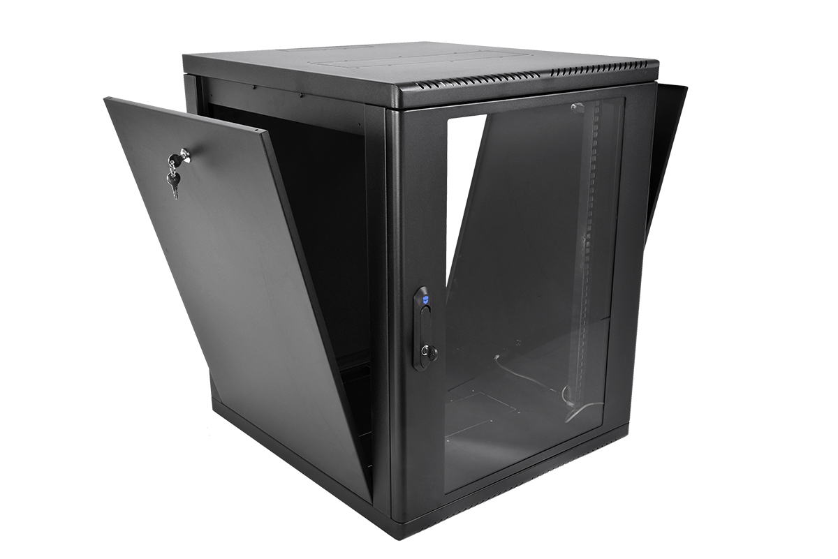 Шкаф телекоммуникационный настенный разборный 15U(600×660) съемные стенки, дверь стекло, цвет черный