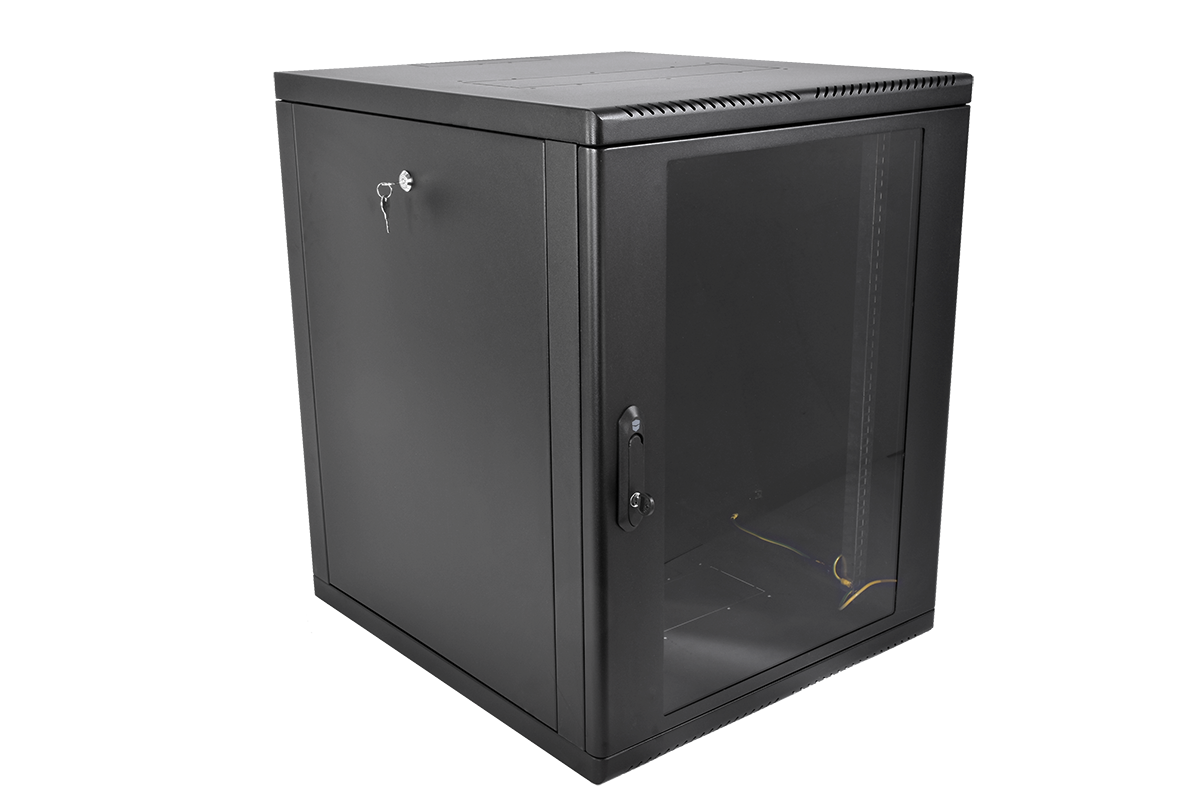 Шкаф телекоммуникационный настенный разборный 12U(600×650) съемные стенки, дверь стекло, цвет черный