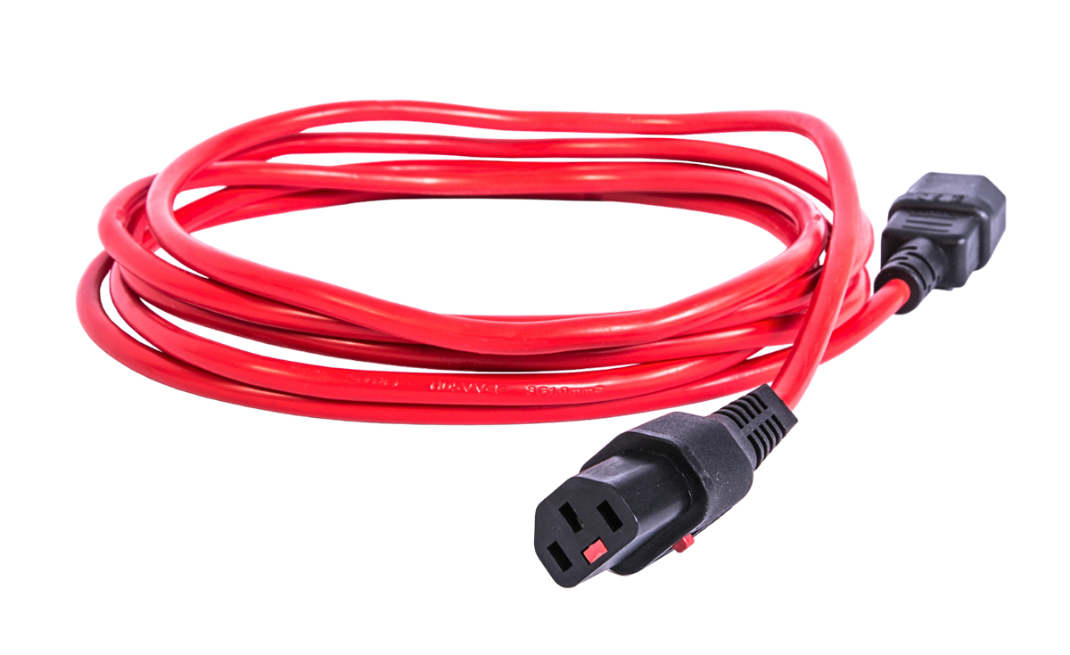 Шнур питания с фиксатором IEC 60320 C13/IEC 60320 C14, 10 А / 250 В (3 × 1,0), длина 1,8 м, красный