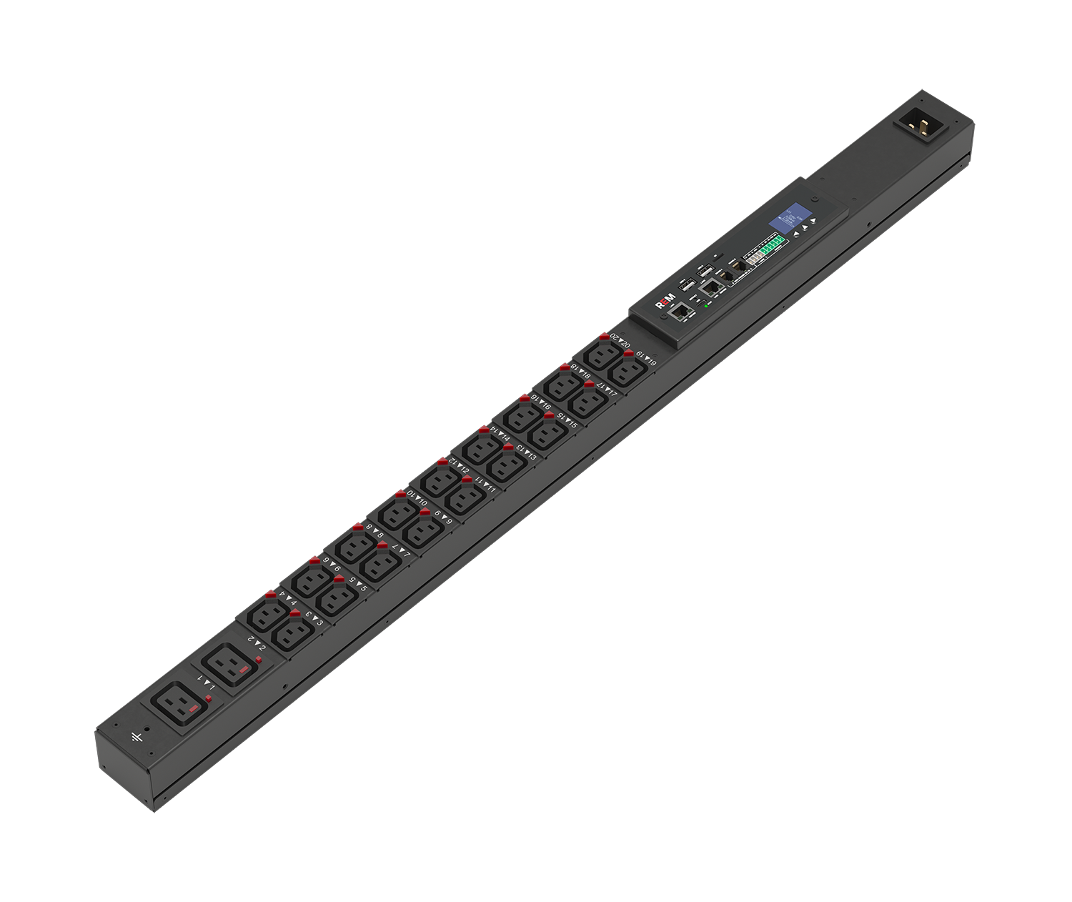Верт блок розеток Rem-3MC, монит, измер, 1×16A, 18C13Lфикс, 2C19Lфикс, 900мм, вход C20