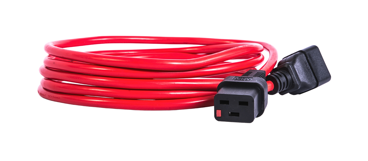 Шнур питания с фиксатором IEC 60320 C19/IEC 60320 C20, 16 А / 250 В (3 × 1,5), длина 3 м, красный
