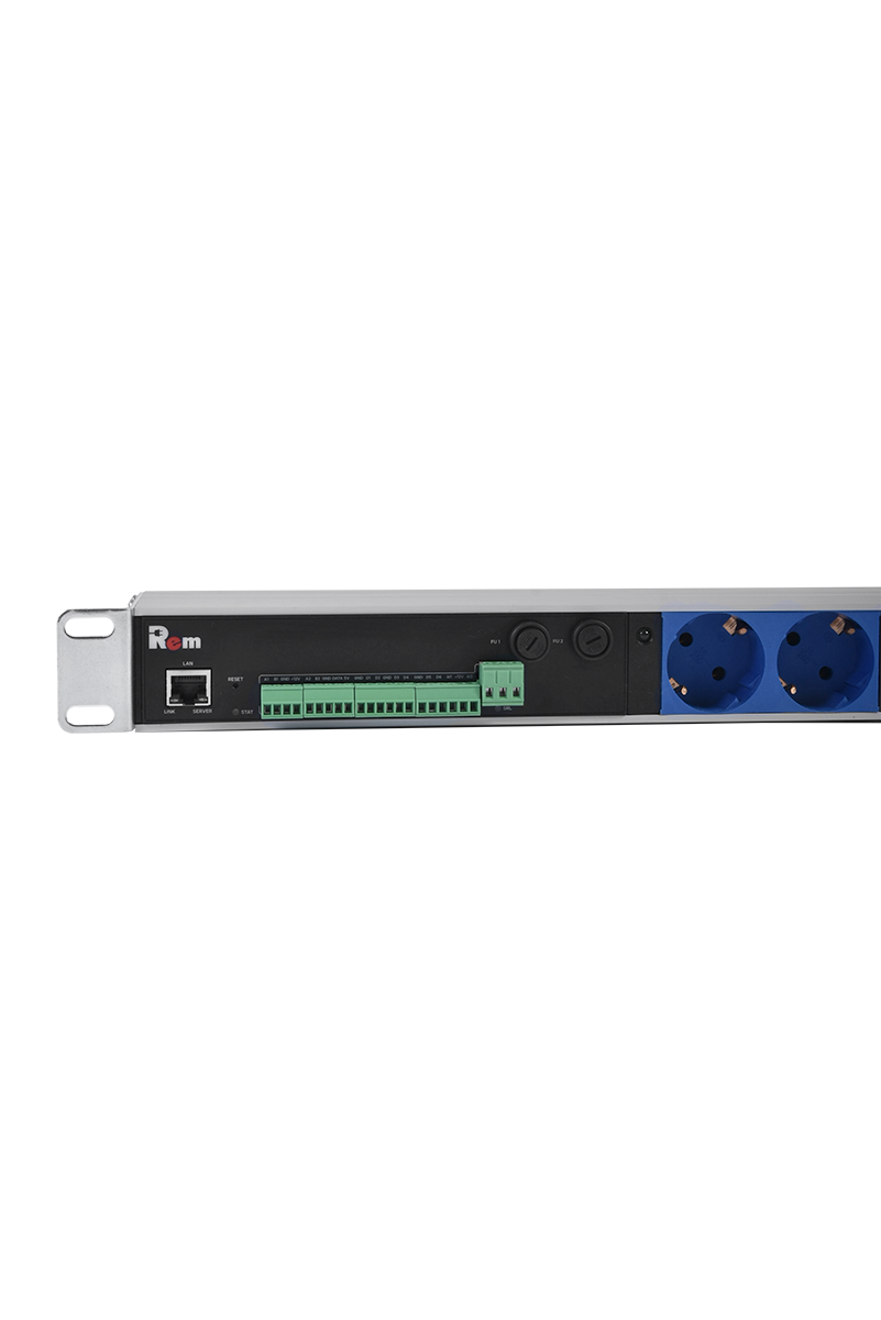 Упр. блок розеток с монит. Rem-MC1 2x2 S, 32A, алюм., 19", колодка от ЦМО