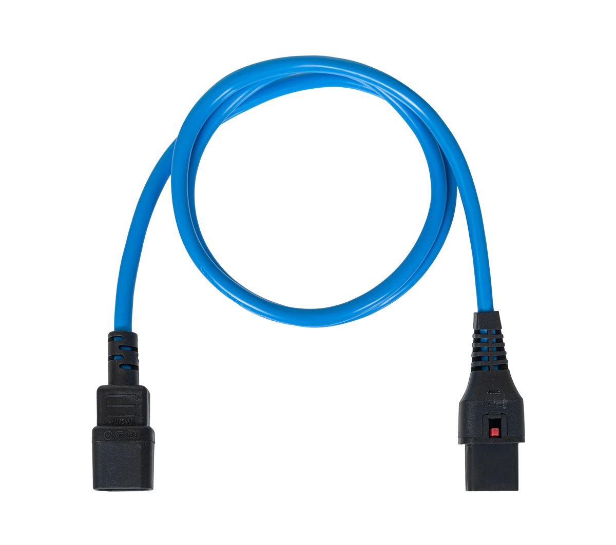 Шнур питания термостойкий с фиксатором IEC60320 C13 / IEC60320 C14, 10А, 250В (3×1,5), 1м, синий