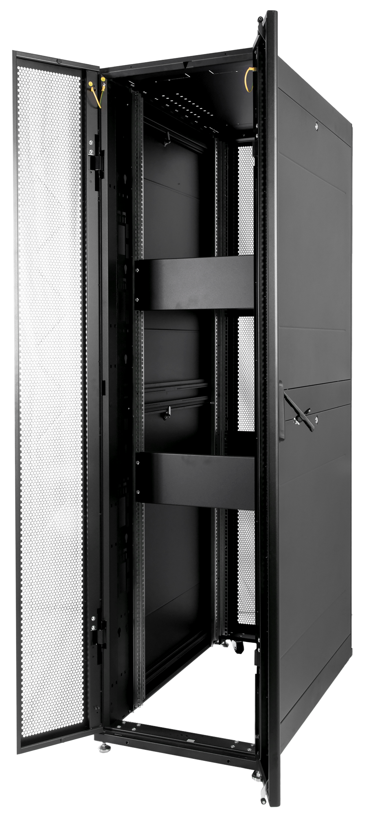 Шкаф серверный ПРОФ напольный 48U (600x1000) дверь перфор., задние двойные перфор., черный, в сборе от ЦМО