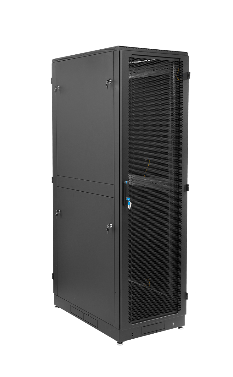 Шкаф серверный напольный 42U (800 × 1000) двойные перфорированные двери 2 шт., цвет черный