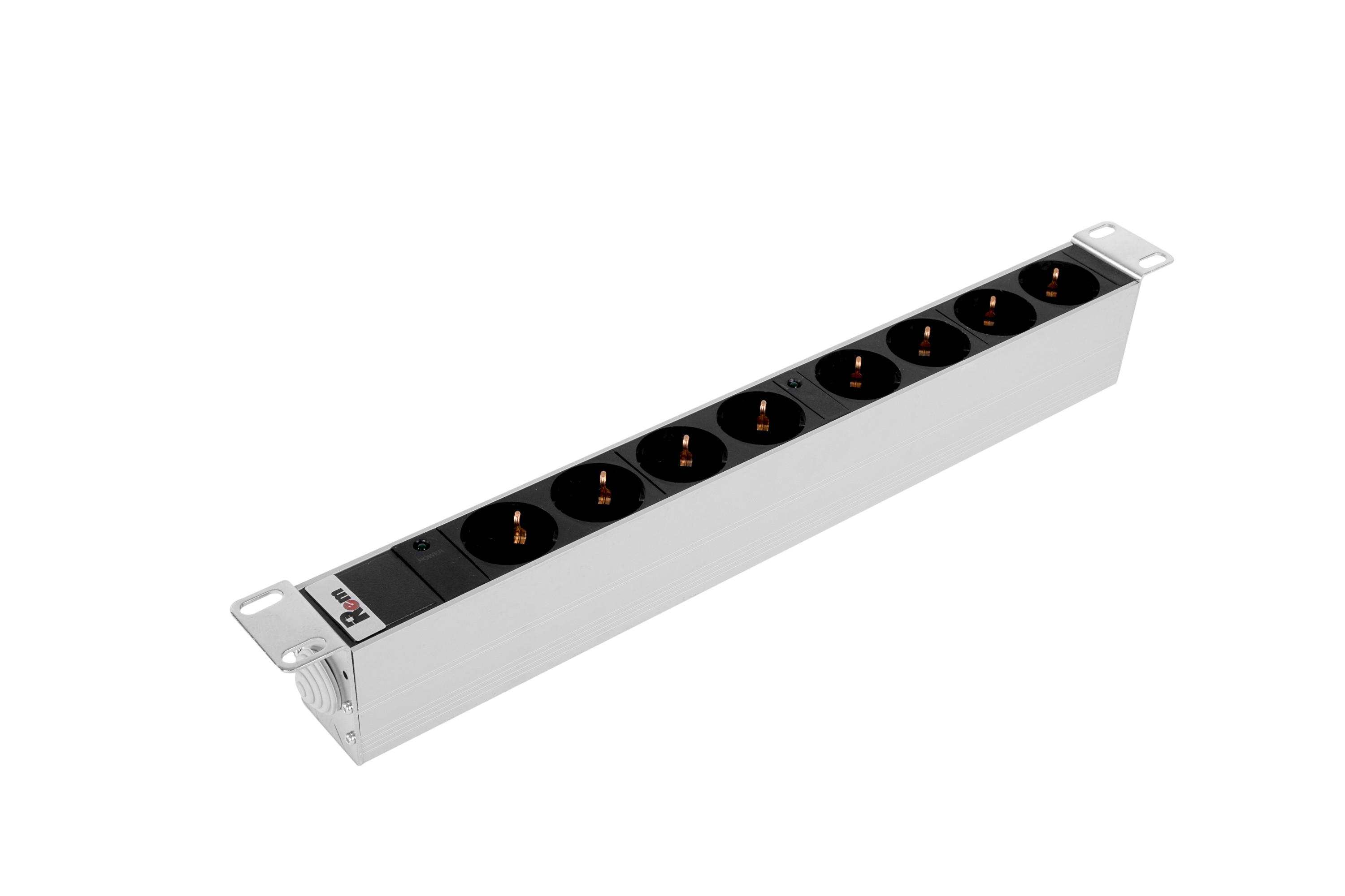 Блок розеток Rem-32 с инд., 8 Schuko, 32A, алюм., 19", колодка