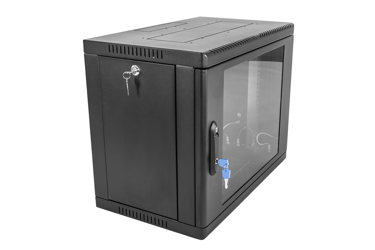 Шкаф телекоммуникационный настенный сварной 9U (600 × 530) съёмные стенки, дверь стекло, чёрный