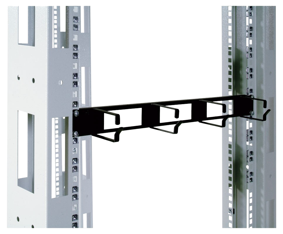  Горизонтальный кабельный органайзер с окнами 19" 1U, 4 кольца, цвет черный от ЦМО