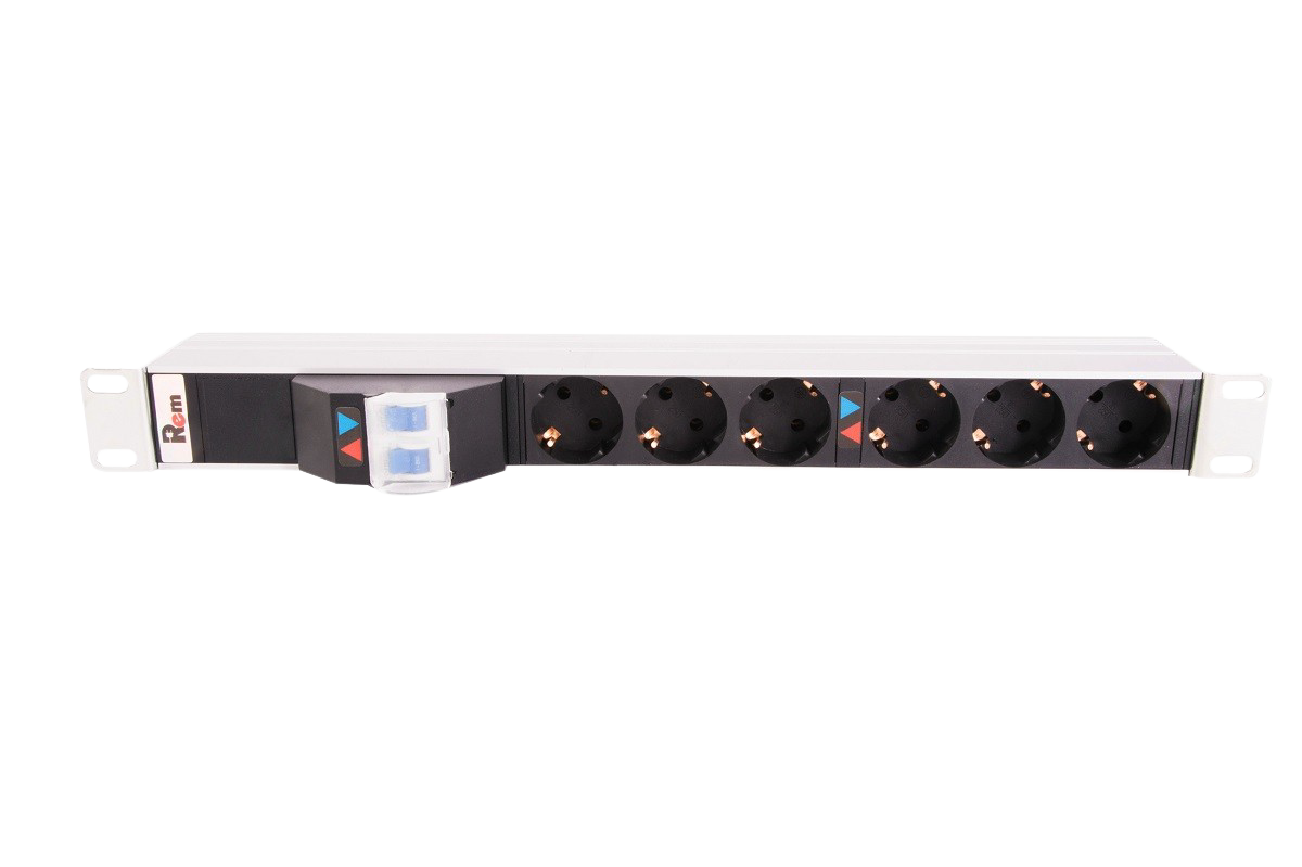 Блок розеток Rem-32 с авт., 6 Schuko, 32А, алюм., 19", колодка от ЦМО