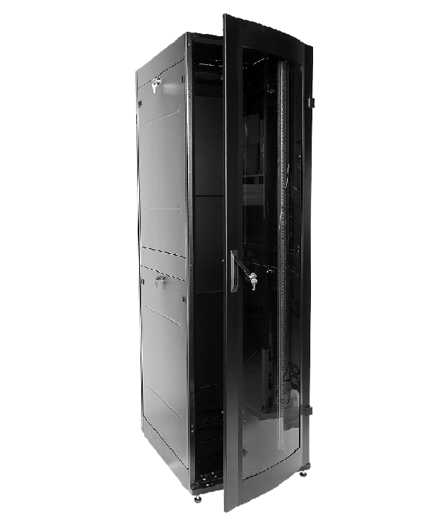 Шкаф телекоммуникационный напольный ПРОФ универсальный 42U (600 × 800) дверь стекло, чёрный, в сборе