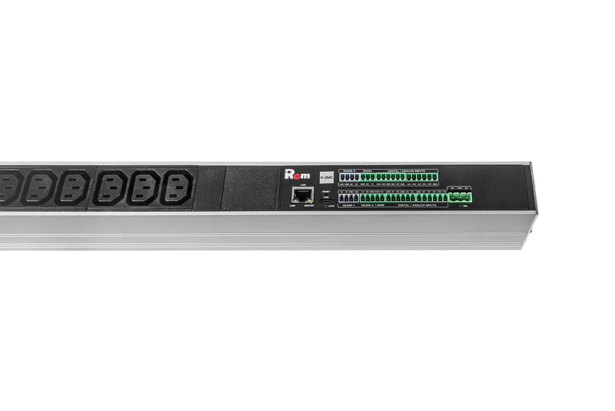 Верт блок розеток Rem-2MC, монит, измер, 1×32А, авт, 48C13, 1820мм, шнур 3м IEC309