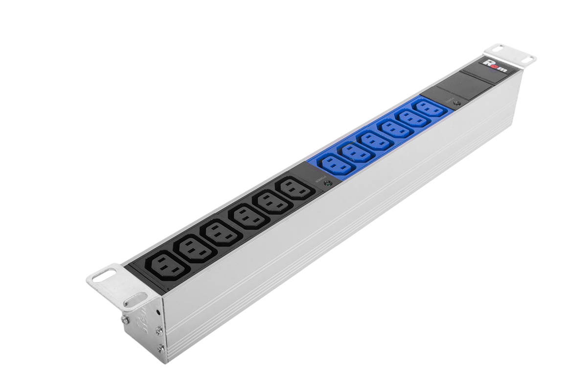 Блок розеток Rem-32 с инд., 12 IEC 60320 C13, 32А, алюм., 19", колодка