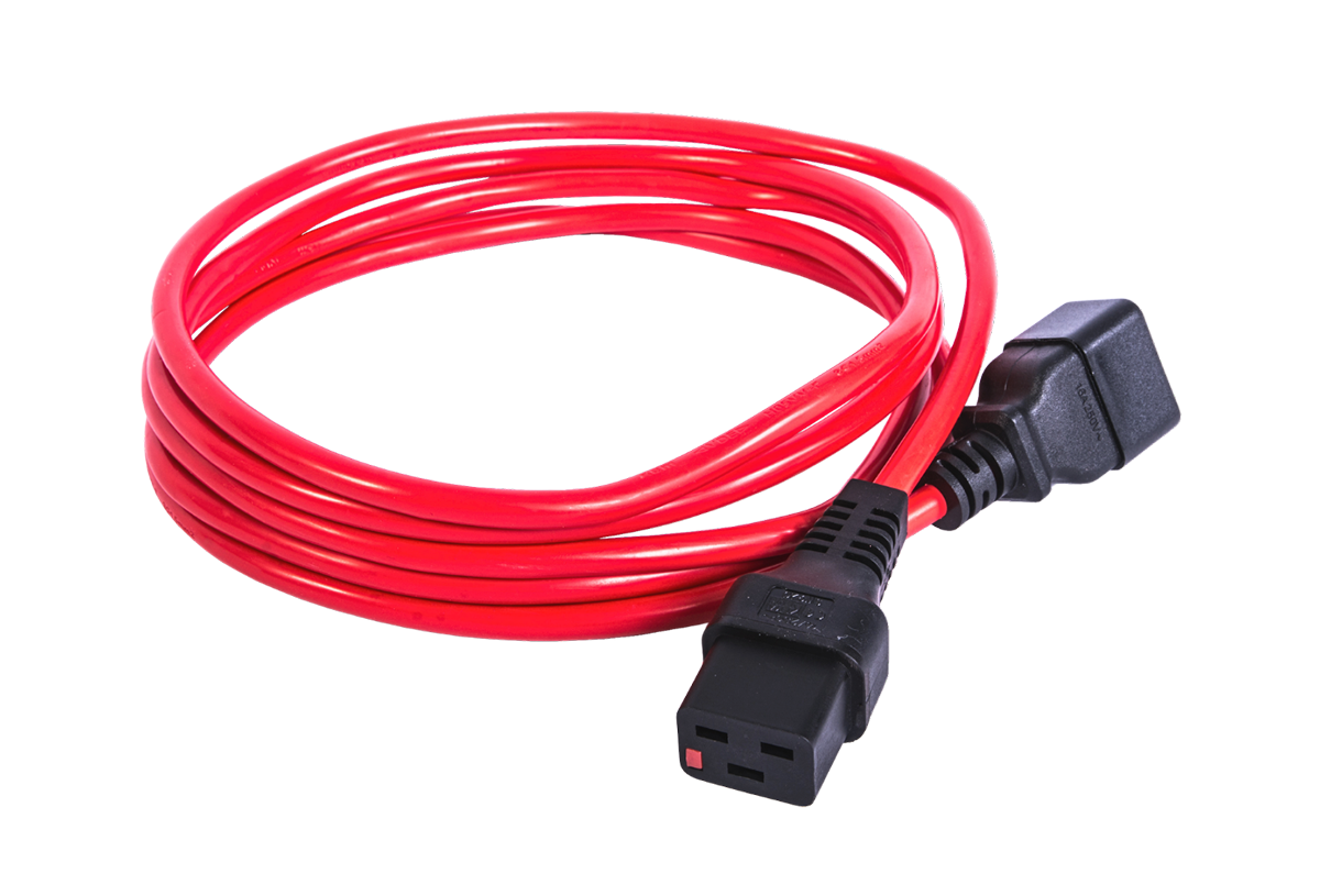 Шнур питания с фиксатором IEC 60320 C19/IEC 60320 C20, 16 А / 250 В (3 × 1,5), длина 3 м, красный