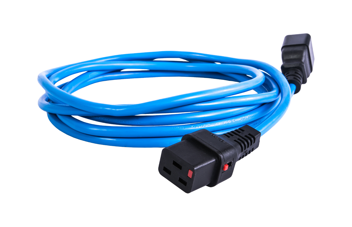 Шнур питания с фиксатором IEC 60320 C19/IEC 60320 C20, 16 А / 250 В (3 × 1,5), длина 1,8 м, синий