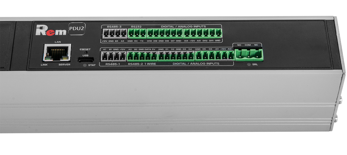 Верт блок розеток Rem-2MC, монит, измер, 1×32А, авт, 36C13, 1420мм, шнур 3м IEC309