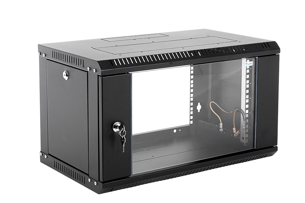 Шкаф телекоммуникационный настенный разборный ЭКОНОМ 6U (600 × 350) дверь стекло, цвет черный от ЦМО
