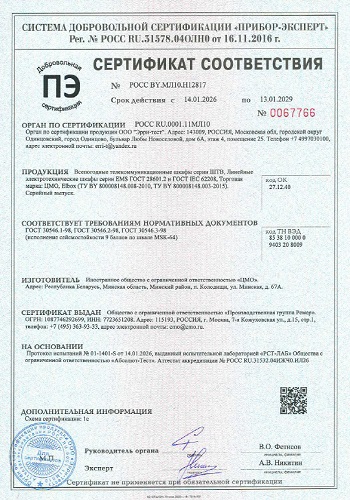 Сертификат на сейсмостойкость шкафов ШТВ