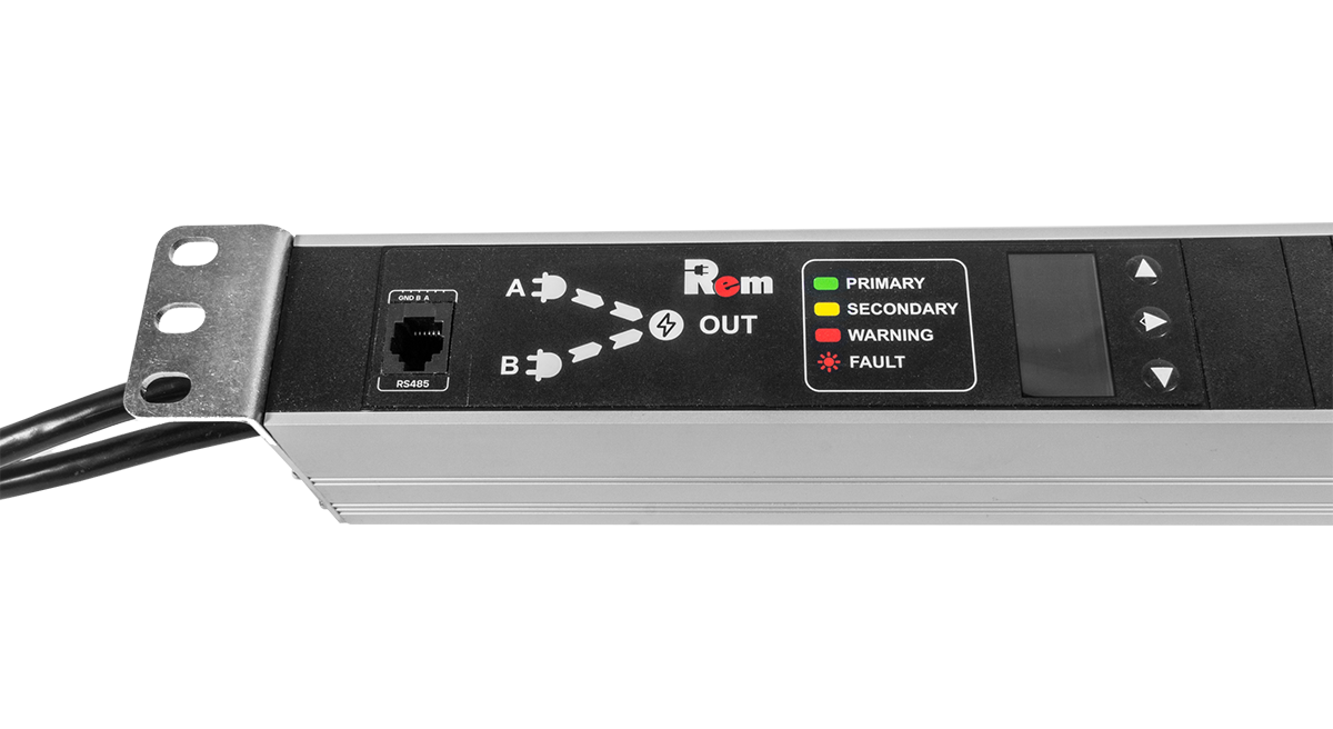 Блок розеток Rem-16 с АВР, 1×16A, 5C13, C19, подкл к контроллеру R-2MC по Modbus, 2 шнура 1,8м