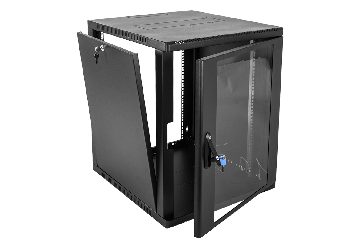 Шкаф телекоммуникационный настенный сварной 15U (600 × 530) съёмные стенки, дверь стекло, чёрный