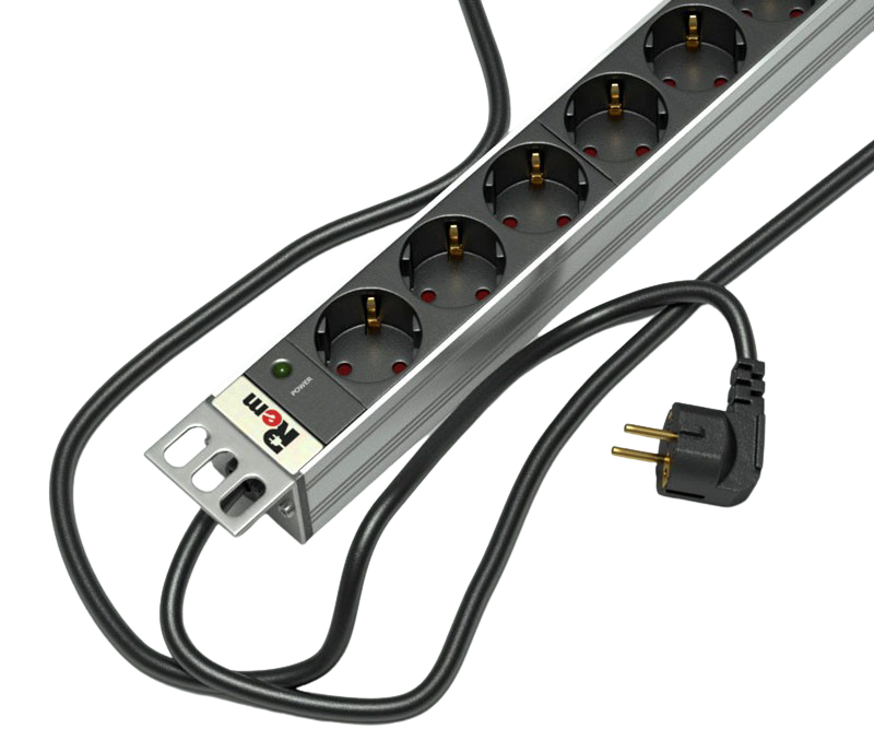 Блок розеток Rem-16 с инд., 9 Schuko, 16A, алюм., 19", шнур 3 м. от ЦМО