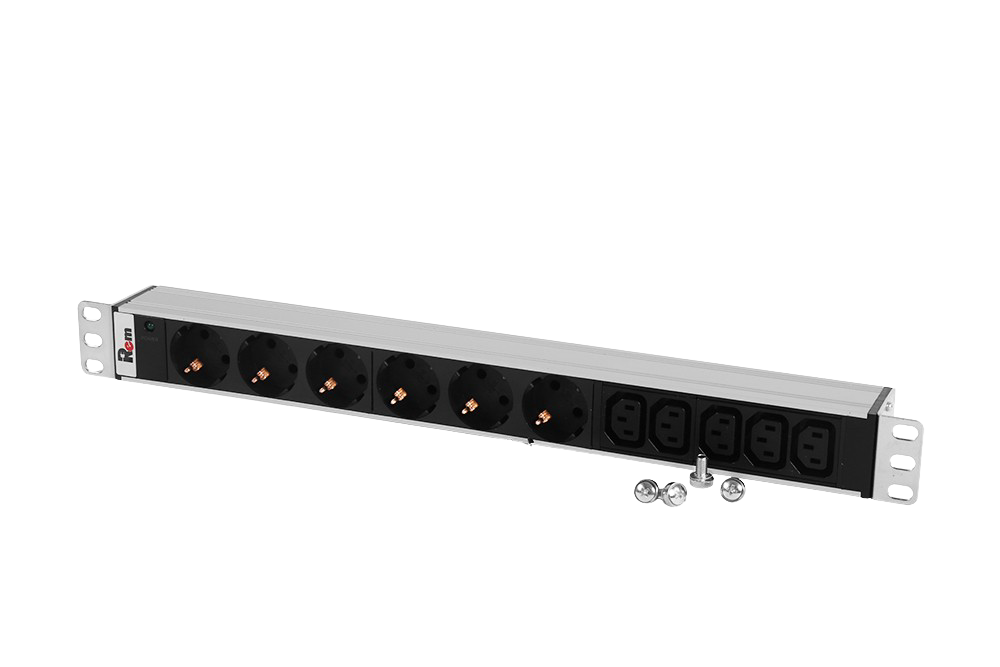 Блок розеток Rem-10 без шнура с инд., 6 Sсhuko, 5 IEC 60320 C13, вход IEC 60320 C14, 10A, алюм., 19" от ЦМО