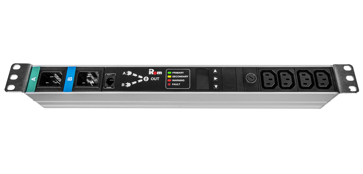 Блок розеток Rem-16 с АВР, 1×16A, 4C13, подкл к контроллеру R-2MC по Modbus, вход 2×C20