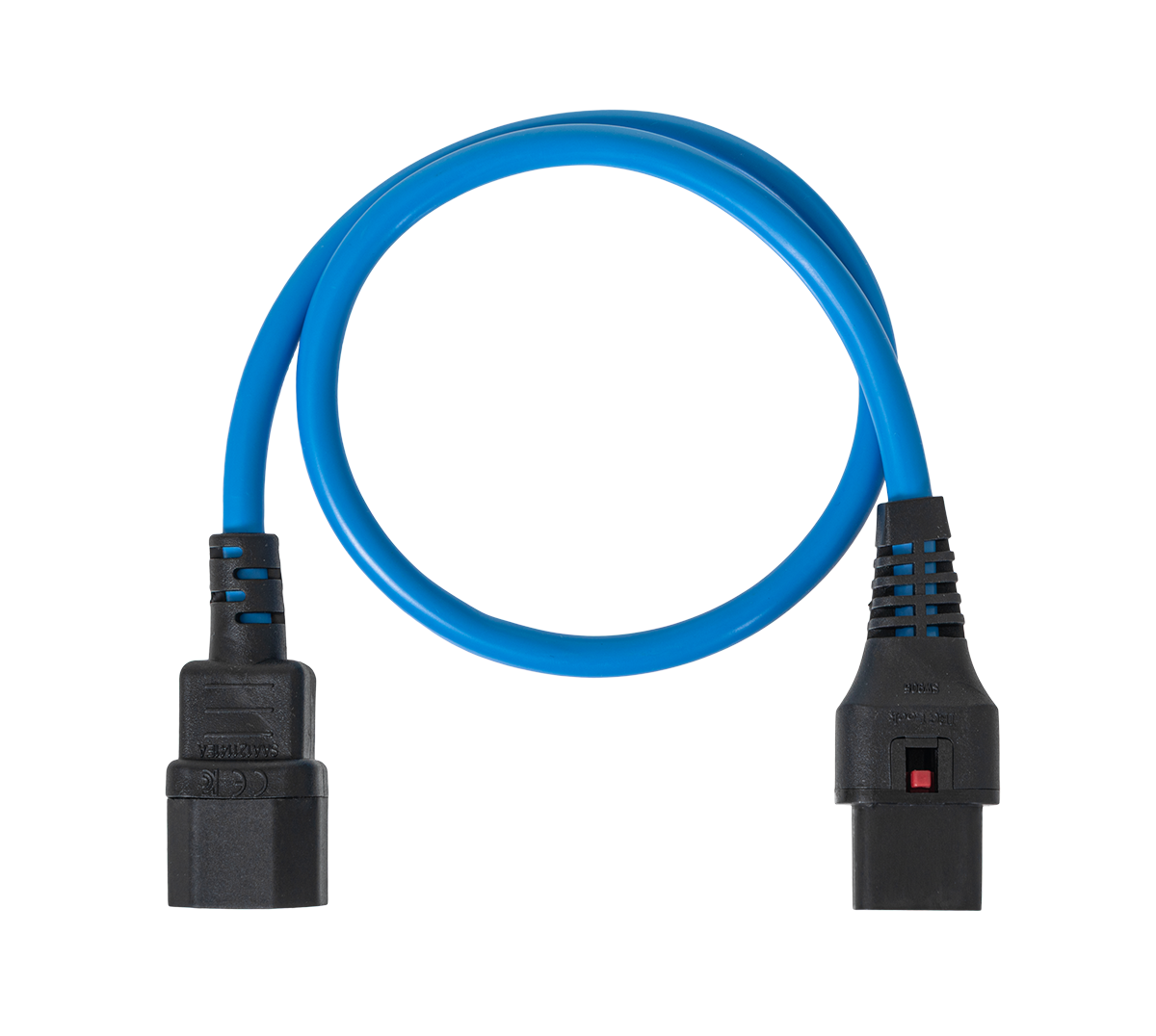 Шнур питания термостойкий с фиксатором IEC60320 C13 / IEC60320 C14, 10А, 250В (3×1,5), 0,5м, синий