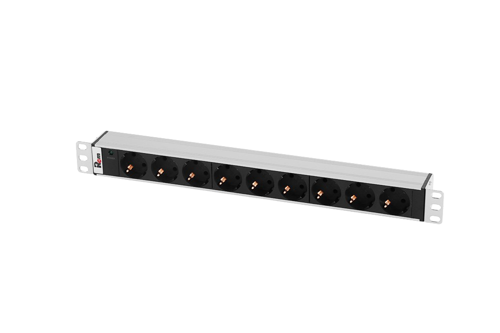 Блок розеток Rem-10 без шнура с инд., 9 Sсhuko, вход IEC 60320 C14, 10A, алюм., 19" от ЦМО