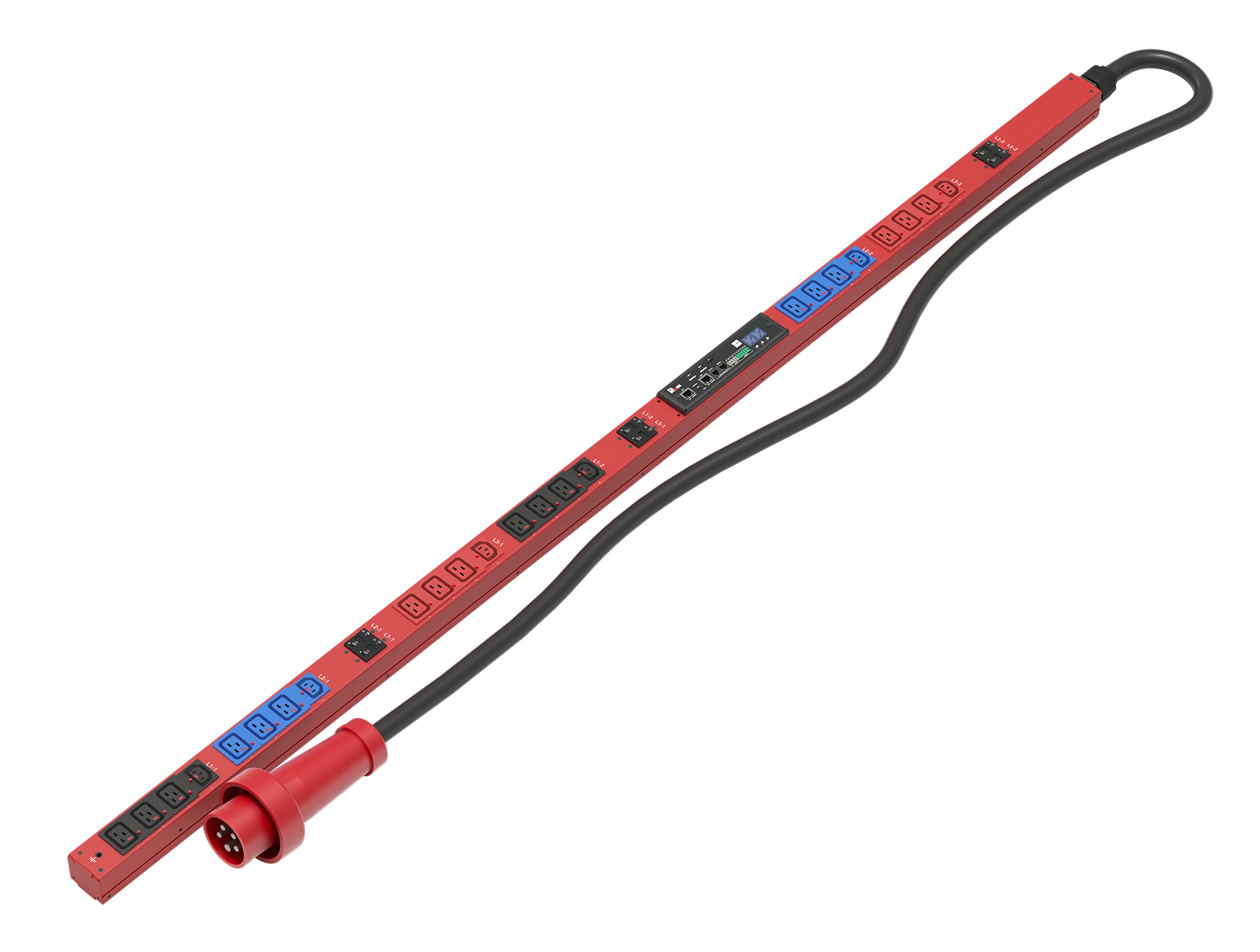 Верт блок розеток Rem-3MC, монит, измер, 3x63А, авт,6С13 с фикс,18С19 с фикс,1820мм,шнур 1,8м IEC309