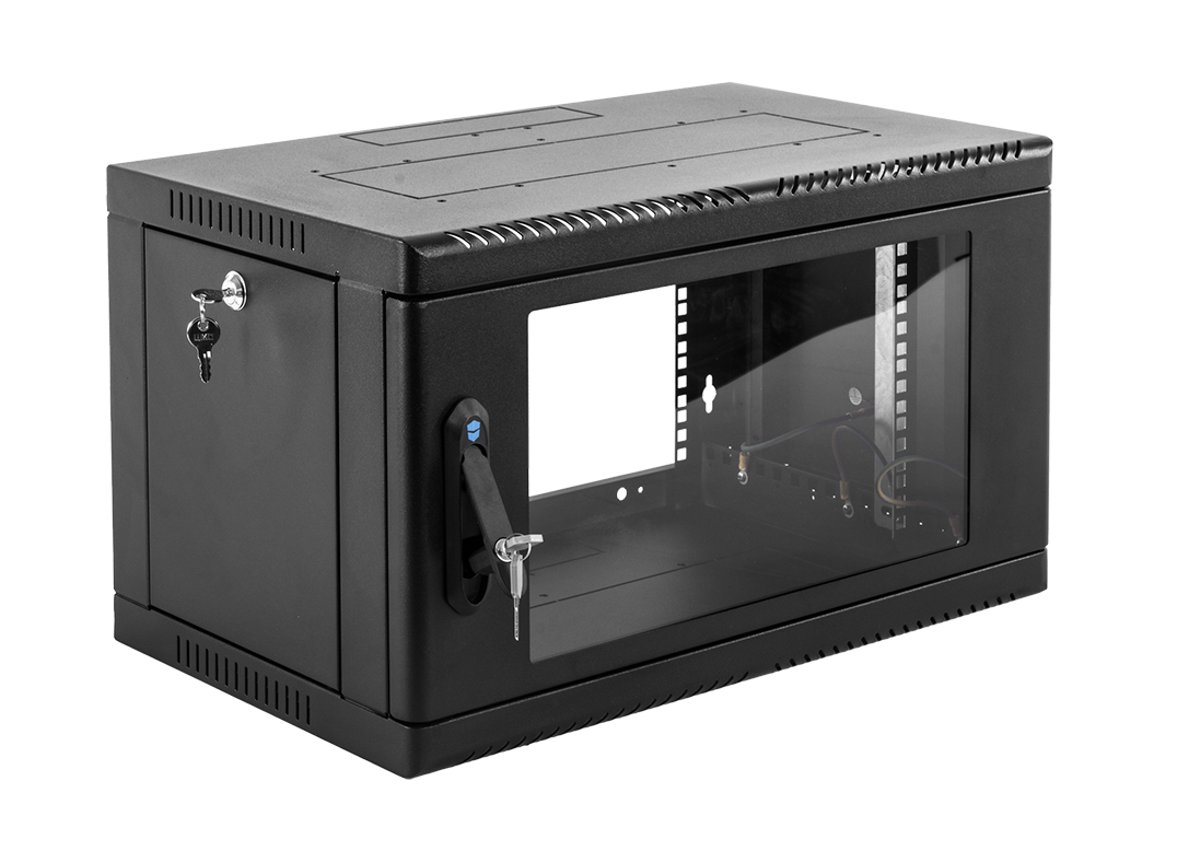 Шкаф телекоммуникационный настенный сварной 6U (600 × 530) съёмные стенки, дверь стекло, чёрный