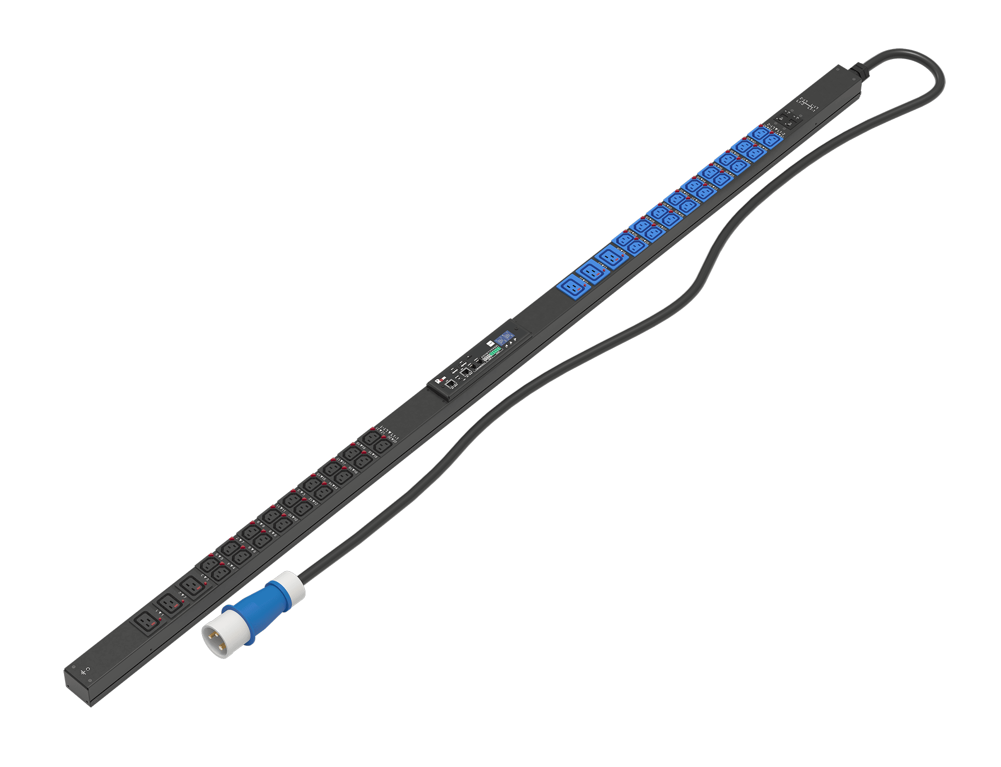 Верт блок розеток Rem-3MC, монит, измер, 1×32A, авт, 36C13Lфикс, 6C19Lфикс, 1820мм, шнур1,8м IEC309