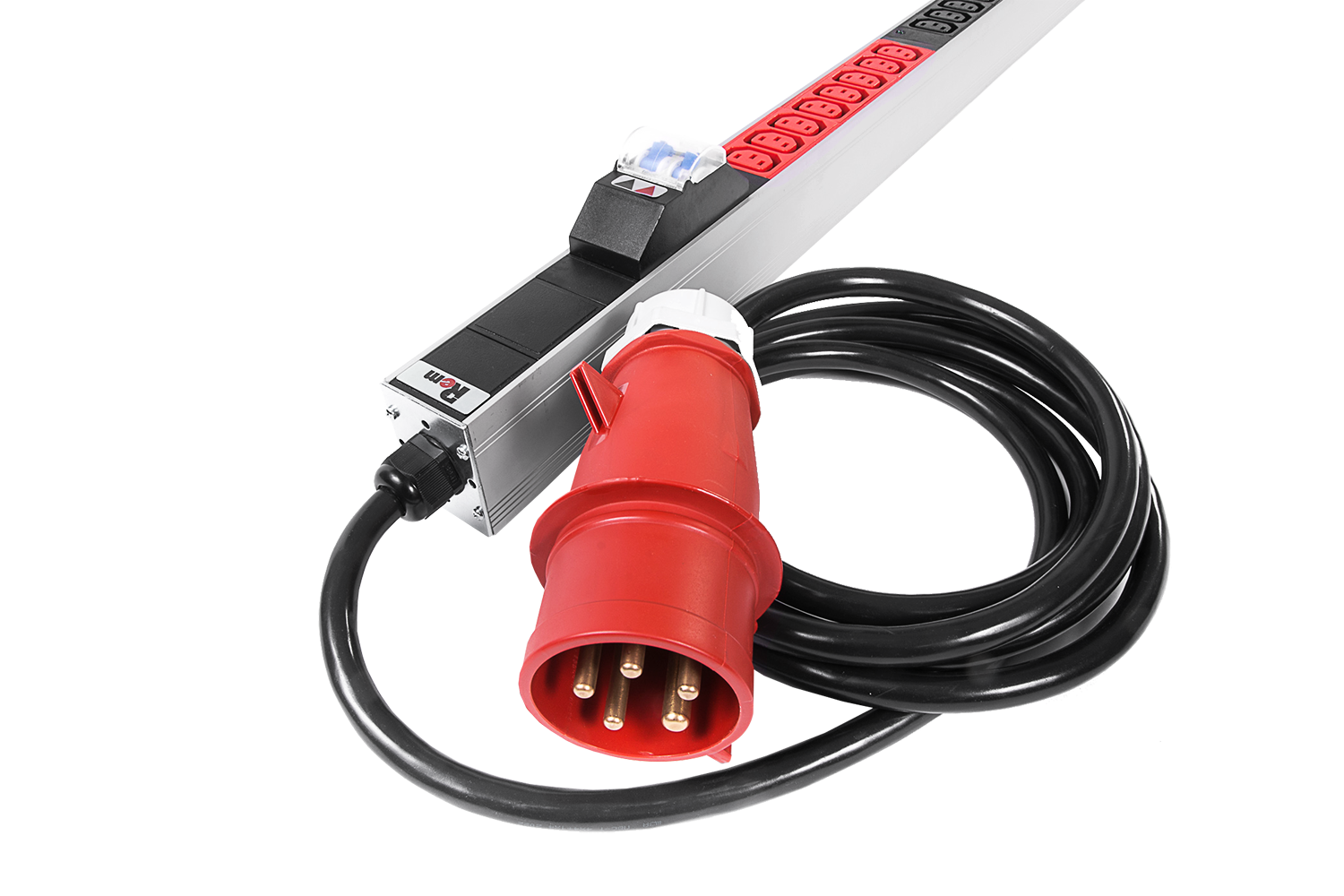 Верт блок розеток Rem-2MC, монит, измер, 3×32A, авт, 36C13, 1820мм, шнур 3м IEC309