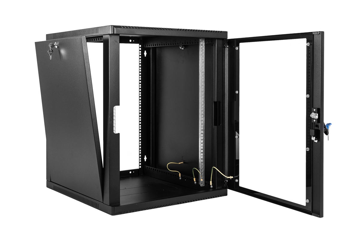 Шкаф телекоммуникационный настенный сварной 15U (600 × 530) съёмные стенки, дверь стекло, чёрный