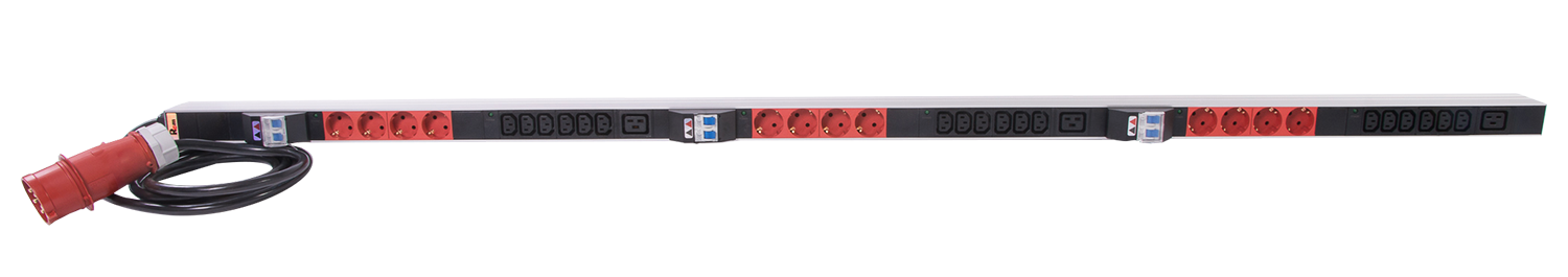 Верт блок розеток Rem-3x32, 3 фазы 32A, 6 авт, инд, 12 S, 18 C13, 3 C19, 1820мм, вх IEC 309, шнур 3м от ЦМО