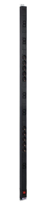 Вертикальный блок розеток Rem-16 с выкл., 10 Schuko, 10 C13, вход IEC 60320 C20 16A, алюм., 33-48U от ЦМО