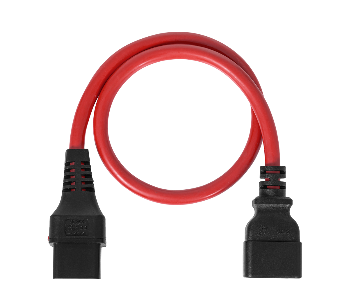 Шнур питания термостойкий с фиксатором IEC60320 C19 / IEC60320 C20, 16А, 250В (3×2,5), 0,5м, красный