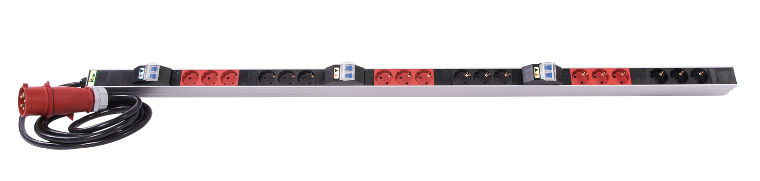 Верт блок розеток Rem-3x32, 3 фазы 32A, 6 авт, инд, 18 S, 1420 мм, вх IEC 309, шнур 3 м от ЦМО