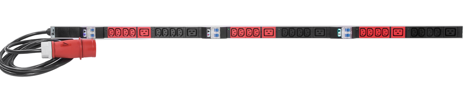 Верт блок розеток Rem-3x32, 3 фазы 32A, 6 авт, инд, 24 C13, 6 C19, 1420 мм, вх IEC 309, шнур 3 м от ЦМО