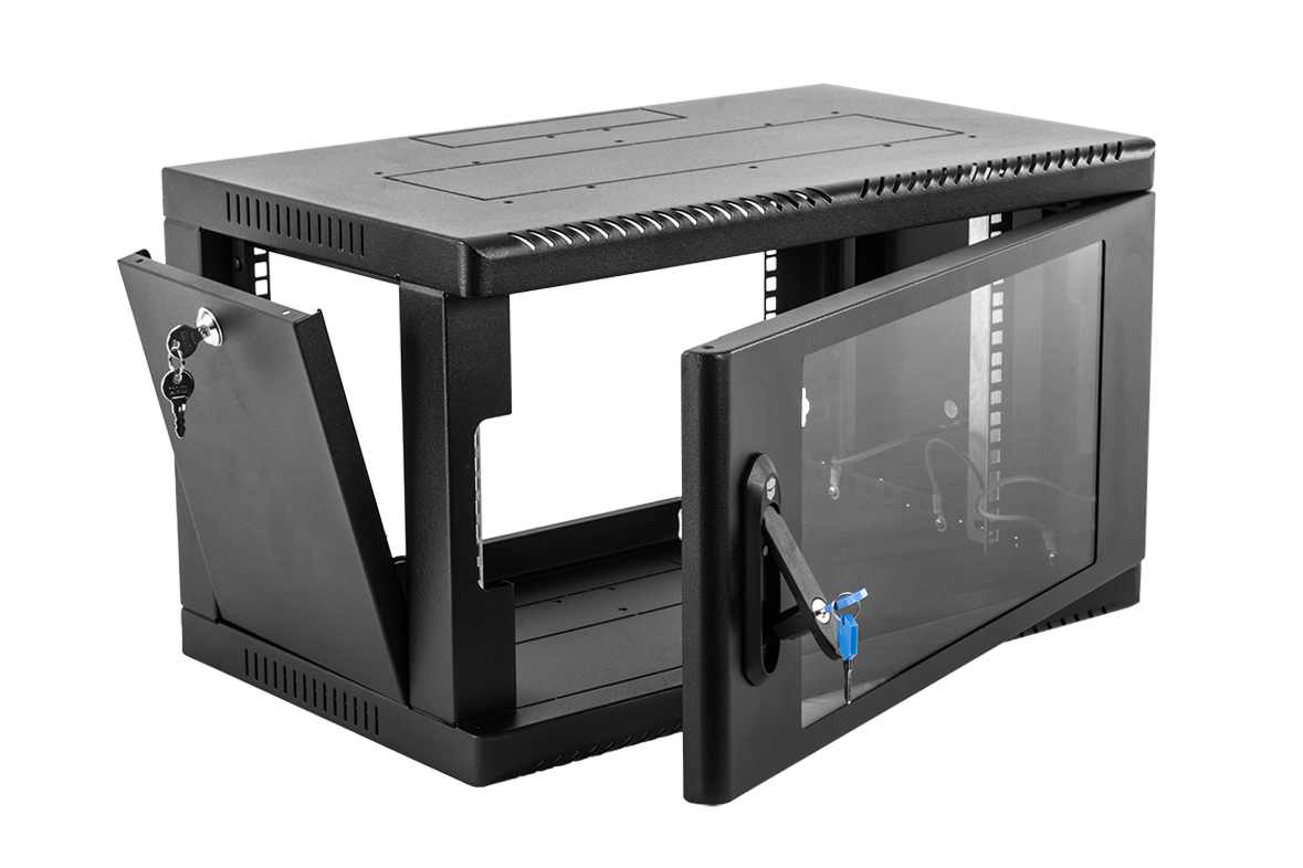 Шкаф телекоммуникационный настенный сварной 6U (600 × 360) съёмные стенки, дверь стекло, чёрный