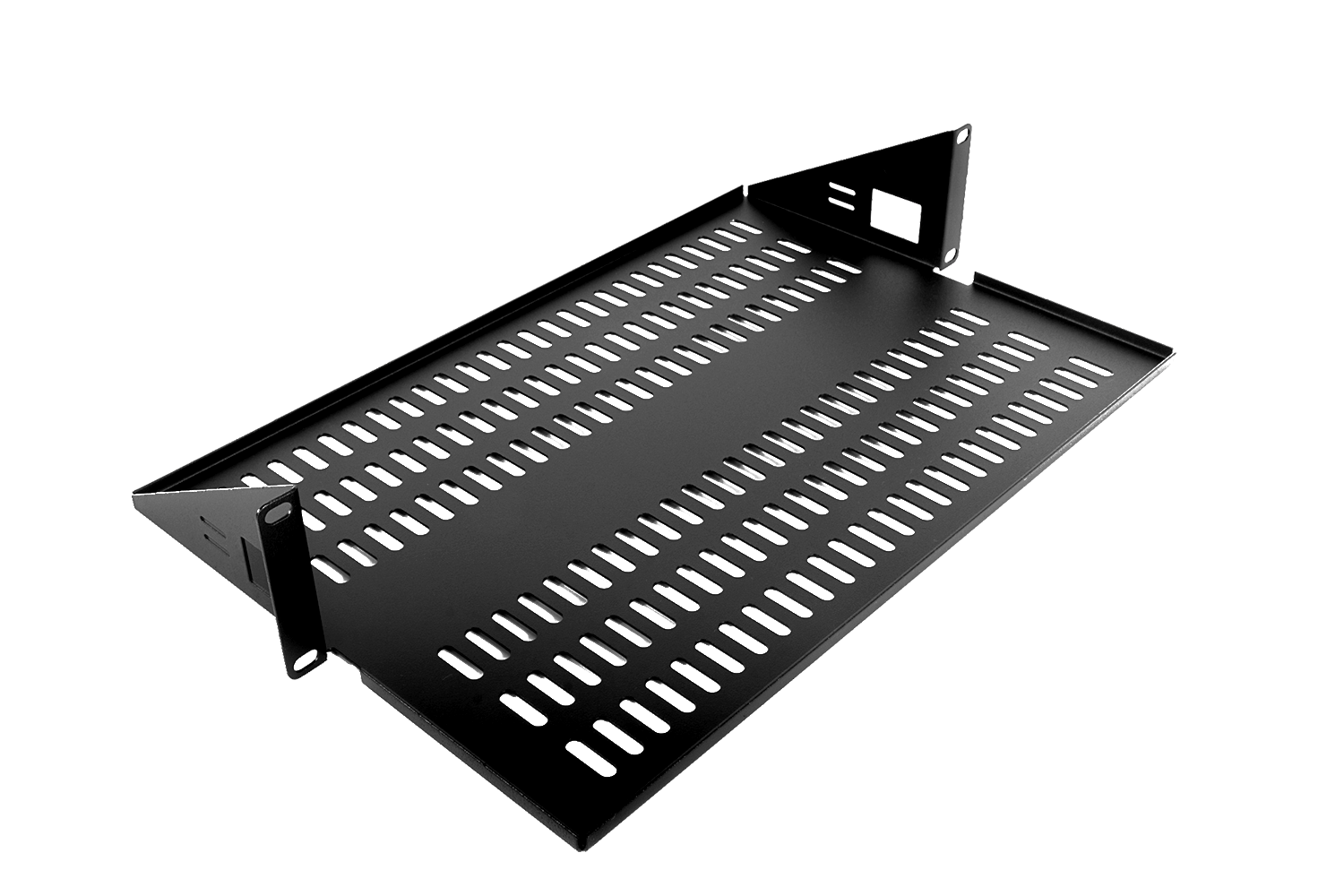 Полка для стойки перфорированная консольная 2U с центральным креплением, глубина 300 мм, цвет черный от ЦМО