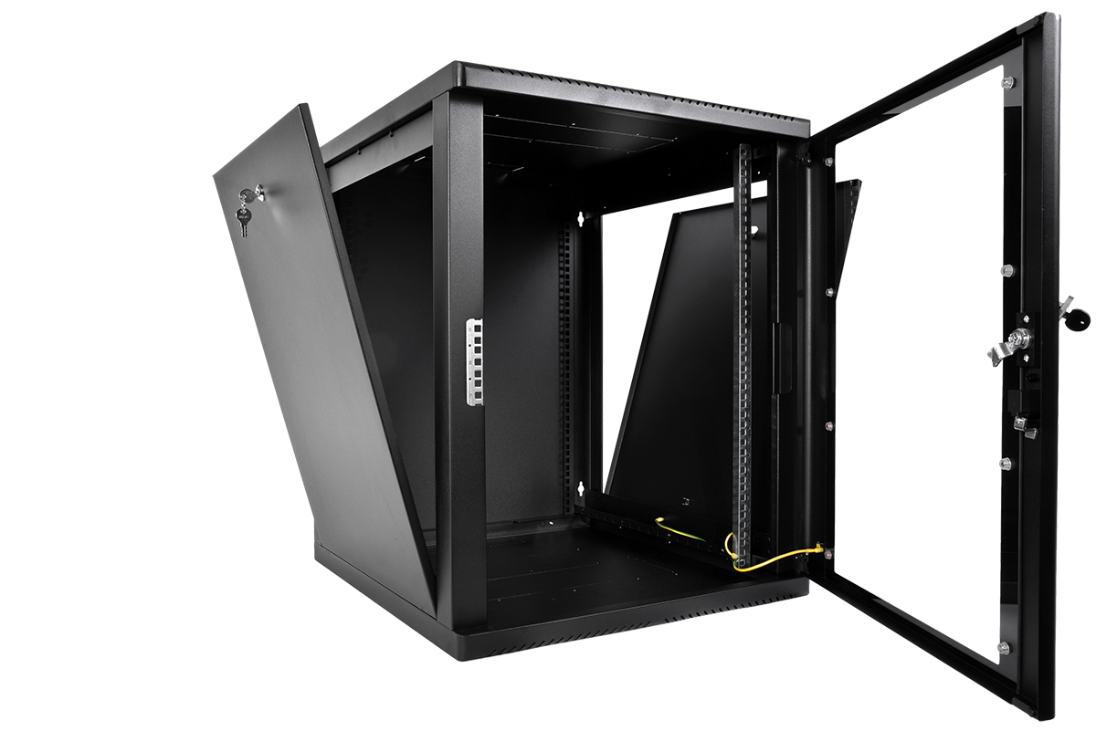 Шкаф телекоммуникационный настенный разборный 12U(600×660) съемные стенки, дверь стекло, цвет черный